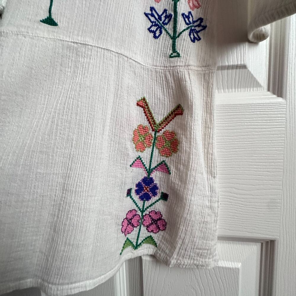 Gianni Bini Womens Large White Gauzy Embroidered Boho Tassle Tie Coverup Tunic - Picture 7 of 9